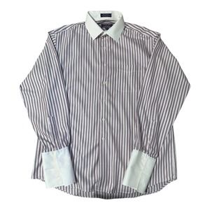 Roberto Villini Non-Iron Purple and White Striped Button Down, Size 16.5